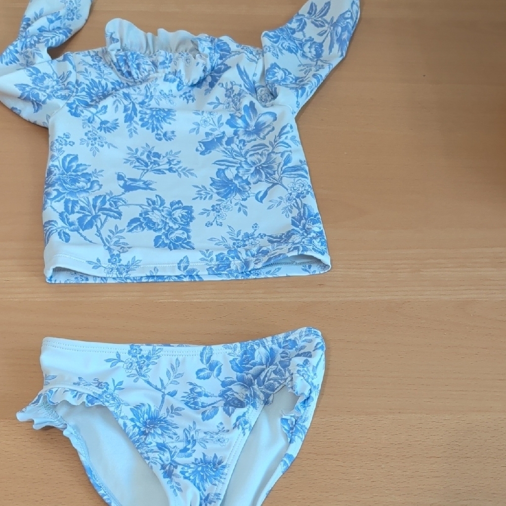 Janie and Jack Blue Floral Rashguard Set